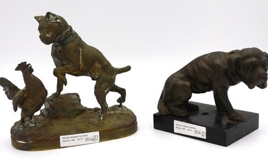 (2) dog sculptures. 19th century. One is bronze