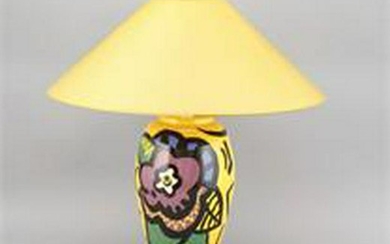 Yellow table lamp, 20th century, ceramic foot, designed