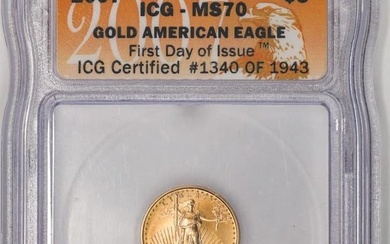 2007 $5 American Gold Eagle Coin ICG MS70 First Day of Issue