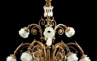 A French Neoclassical Style Gilt Bronze and Rock Crystal Nine-Light Chandelier