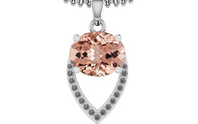 2.09 Ctw SI2/I1 Morganite And Diamond 14K White Gold Vintage Style Necklace