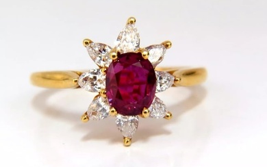 2.40ct Natural Ruby Diamonds Halo Pear Ring 18kt+