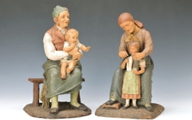 Pair of figurines, Goldscheider, around 1900, grandfather...