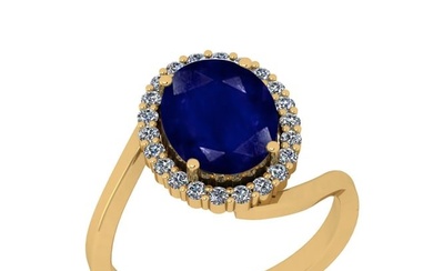 2.80 Ctw I2/I3 Blue Sapphire And Diamond 14K Yellow Gold Engagement Halo Ring