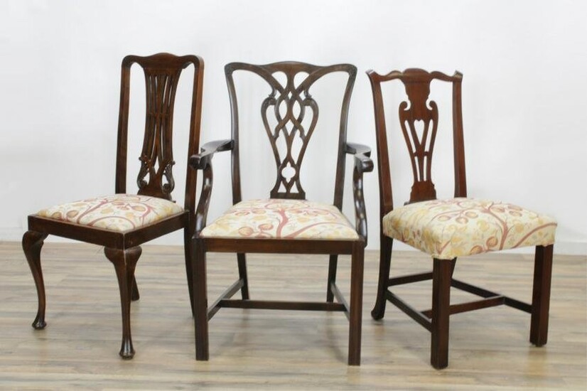 3 Chairs; Chippendale, Georgian Styles