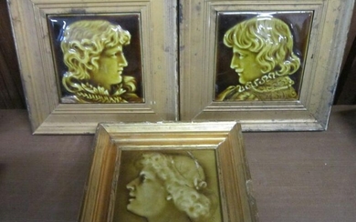 3 Framed Vintage Ceramic Tiles
