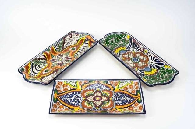 3 Hand Painted Mexiacan Ceramic Trays