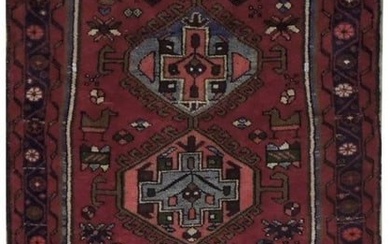 3 x 7 Maroon Semi-Antique Persian Hamadan Rug