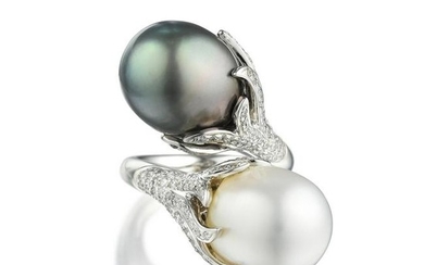 A Cultured Pearl and Diamond Bypass Ring