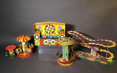 4 Vintage Tin Litho Carnival Toys