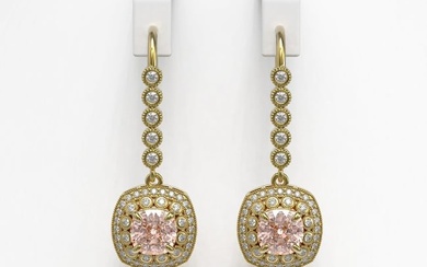 4.3 ctw Certified Morganite & Diamond Victorian Earrings 14K Yellow Gold