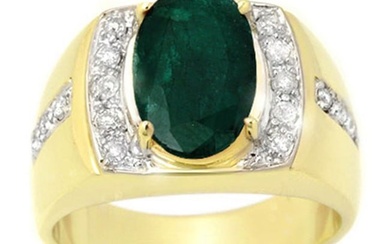 4.58 ctw Emerald & Diamond Men's Ring 10k Yellow Gold