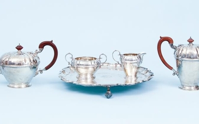 4pc British Sterling Coffee Tea Set and Tray