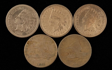 5 1 Cent Pieces Incl. 1858 Flying Eagles