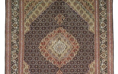 5 x 6 Black Wool & Silk Fine Quality Persian Tabriz Mahi Rug