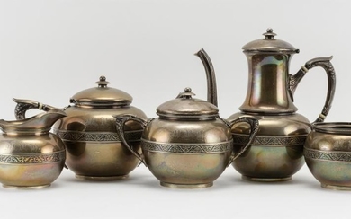 FIVE-PIECE GORHAM STERLING SILVER TEA AND COFFEE SERVICE Retailed by William Kendrick's Sons, Louisville, Kentucky. Consists of a co..