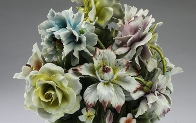 Italian porcelain flower basket centerpiece, 13"h