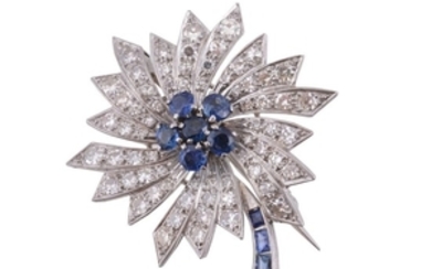 A sapphire and diamond cornflower brooch