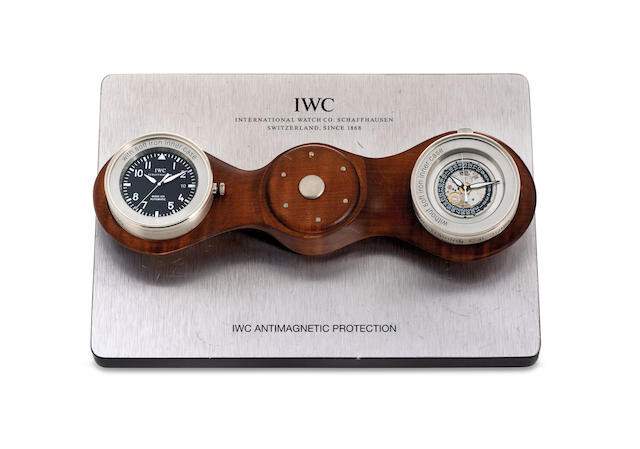 IWC. An Interesting Pair of Automatic Movements with Centre Seconds and Date Mounted as a Display