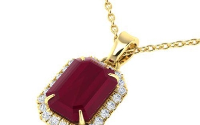 5.50 ctw Ruby And Micro Pave VS/SI Diamond Necklace 18k