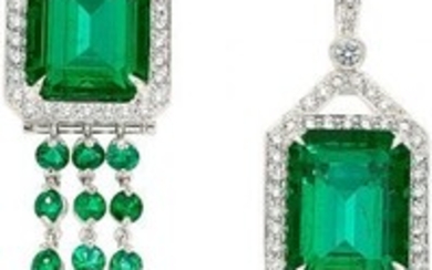 55006: Zambian Emerald, Diamond, Platinum Earrings, Tif