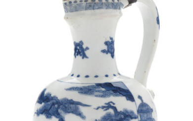 A BLUE AND WHITE EWER, TRANSITIONAL PERIOD, 17TH CENTURY