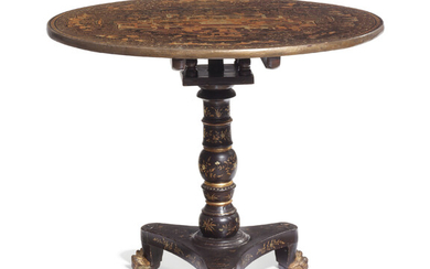A CHINESE EXPORT BLACK AND GILT-LACQUER TRIPOD TABLE, SECOND QUARTER 19TH CENTURY