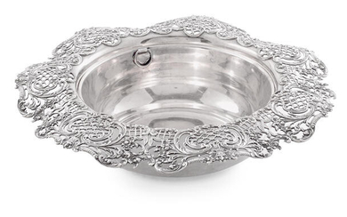 An American sterling silver serving bowl with pierced scrolling foliate rim