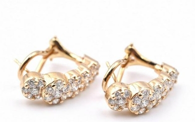 14k Yellow Gold Diamond Cluster J Style Earrings
