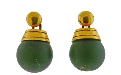18k Gold Green Stone Earrings