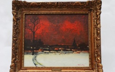 20TH CENTURY, LANDSCAPE OIL PAINTING WITH OLD WOOD