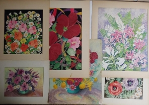 (6) Beulah H. Brown Floral Arrangement Paintings
