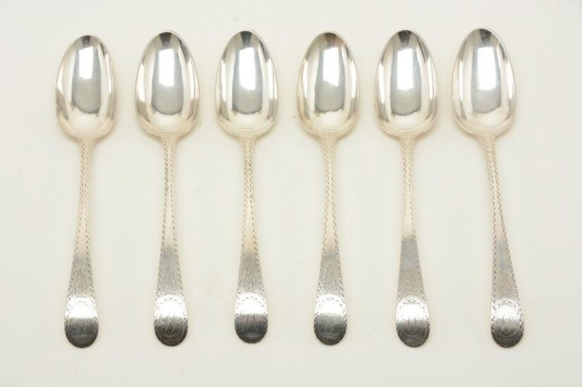 6 Colonial American coin silver Tablespoons by Joseph &