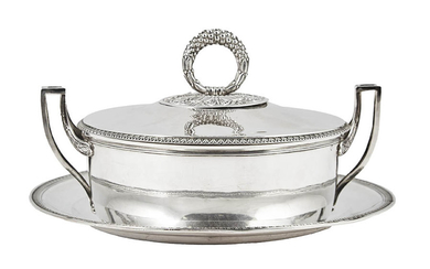 6-Covered legumier and its basin in chased silver...