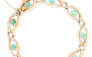 ANTIQUE TURQUOISE BRACELET in 15ct yellow gold, each