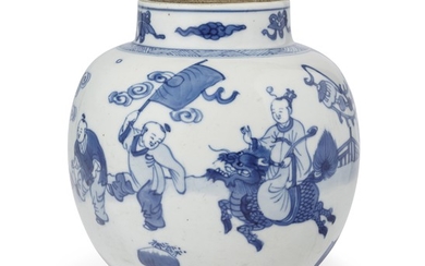 A BLUE AND WHITE OVOID JAR, KANGXI PERIOD (1662-1722)