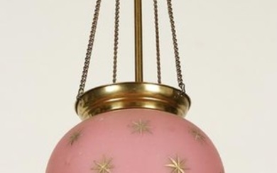BRASS AND PINK GLASS CHANDELIER CIRCA 1900