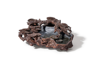 A CARVED BAMBOO ROOT ‘PINE’ BRUSH WASHER, QING DYNASTY, 18TH CENTURY