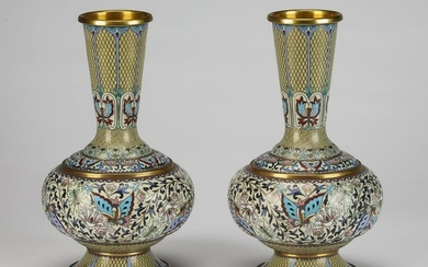 (2) Chinese cloisonne vases, One Hundred Butterflies