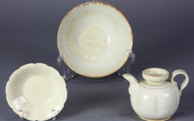 Chinese Qingbai Glazed Ewer, Bowl, and a Floral From Dish