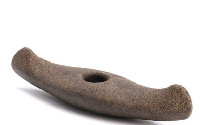A Danish Neolithic boat shaped battle axe with centered shaft hole. L. 20.5 cm.