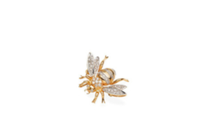 A diamond and gold bee brooch