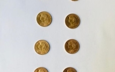 Dix pièces de 20 Frs or suisse "Vrénéli"…