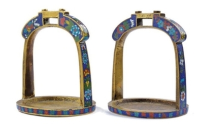 A PAIR OF ENAMELED STIRRUPS