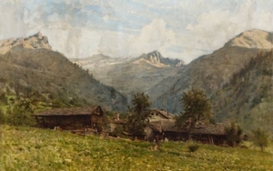 Filippo Carcano (Milano 1840 - 1914) HUTS ON THE MOUNTAIN