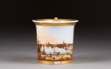 A FINE SIGNED TOPOGRAPHICAL PORCELAIN CUP WITH A VIEW
