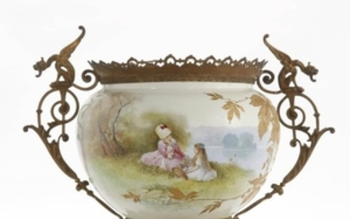 A French gilt bronze and earthenware center bowl
