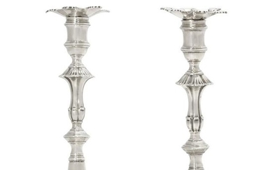 Pair George II silver candlesticks, John Priest