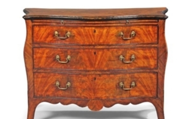 A GEORGE III MAHOGANY AND EBONISED SERPENTINE COMMODE, CIRCA 1770, IN THE MANNER OF HENRY HILL OF MARLBOROUGH