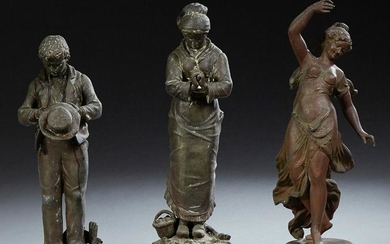 Group of Three Patinated Spelter Figures, c. 1900, two